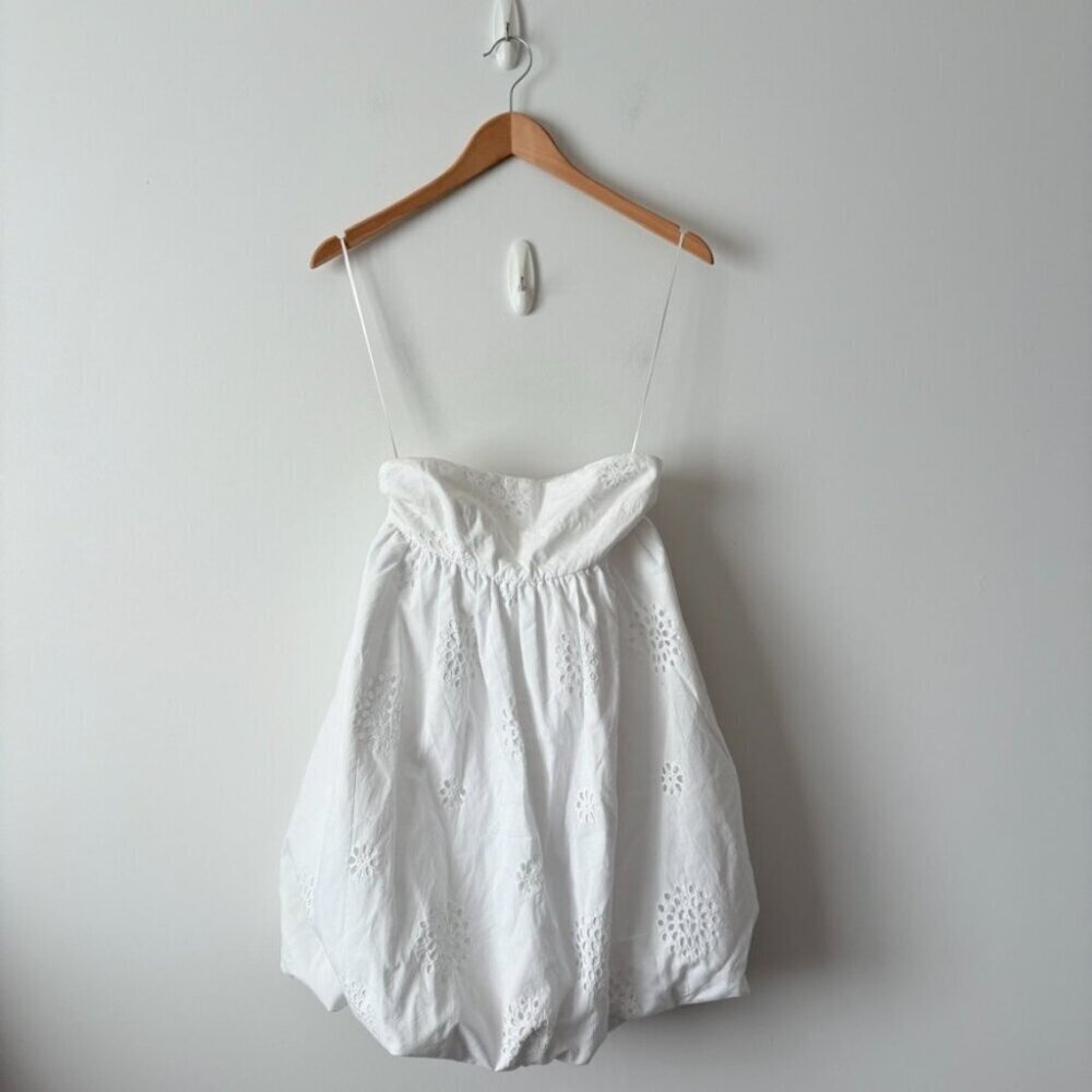 Zara Strapless Bubble Cotton Poplin Mini Dress White Size Medium Blogger Fav - Picture 8 of 11